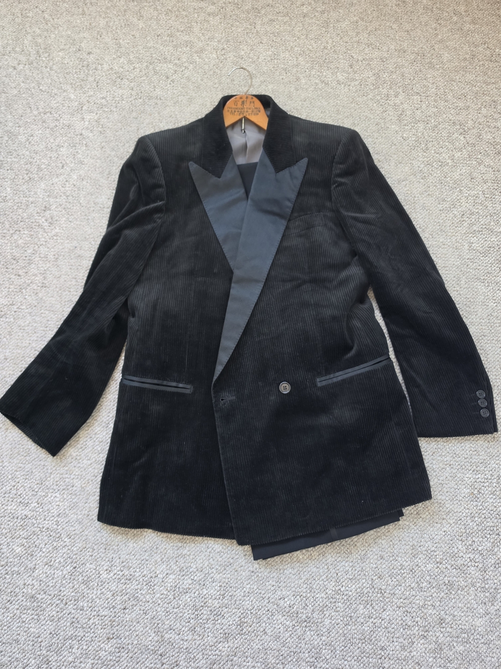 Vintage Nino Cerruti Licence Paris Black Corduroy Tuxedo-Style Jacket + Pants
